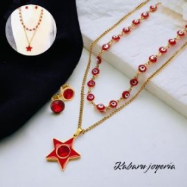 Collar dorado 2 lienzos acero inoxidable ojo rojo estrella