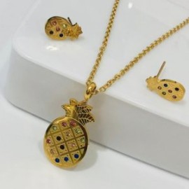 Conjunto dorado acero inoxidable piña piedra color