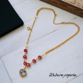 Collar dorado acero inoxidable ojos corazón tornasol