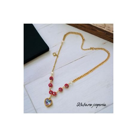 Collar dorado acero inoxidable ojos corazón tornasol