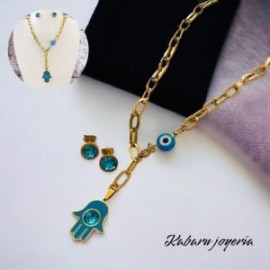 Conjunto acero inoxidable mano Fátima azul