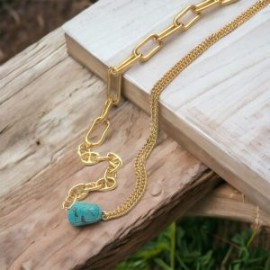 Collar dorado acero inoxidable piedra verde