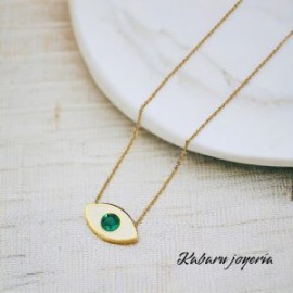 Collar dorado acero inoxidable ojo turco blanco