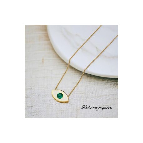 Collar dorado acero inoxidable ojo turco blanco