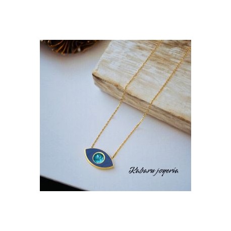 Collar dorado acero inoxidable ojo turco azul