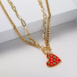 Collar dorado dos lienzos acero inoxidable corazón rojo