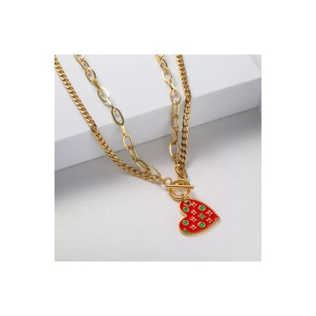 Collar dorado dos lienzos acero inoxidable corazón rojo