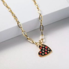 Collar dorado acero inoxidable corazón negro