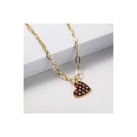Collar dorado acero inoxidable corazón negro