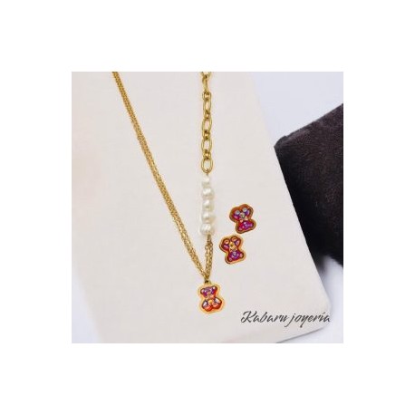 Conjunto dorado acero inoxidable perla Ositos