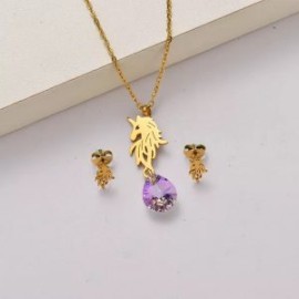 Conjunto dorado acero inoxidable unicornio