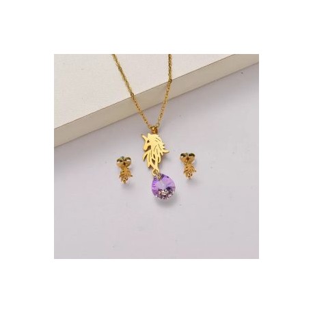 Conjunto dorado acero inoxidable unicornio