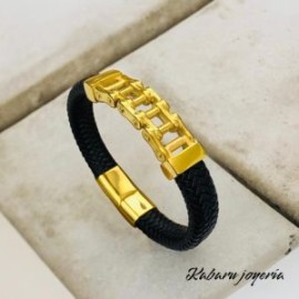 Pulsera casual caballero cuero Carrete dorado