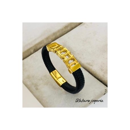 Pulsera casual caballero cuero Carrete dorado
