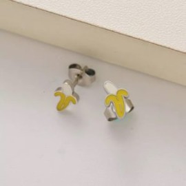 Pendientes niñas acero inoxidable plata bananas