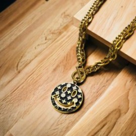 Collar dorado 2 lienzos acero inoxidable emoji