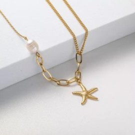 Collar dorado acero inoxidable perla estrella de mar