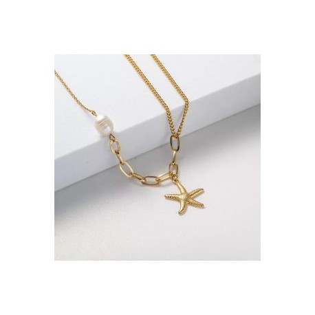 Collar dorado acero inoxidable perla estrella de mar