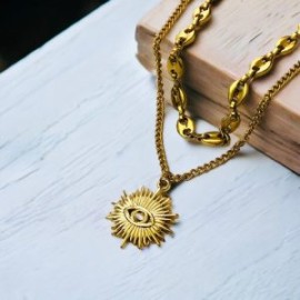 Collar dorado 2 lienzos  acero inoxidable sol