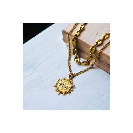 Collar dorado 2 lienzos  acero inoxidable sol