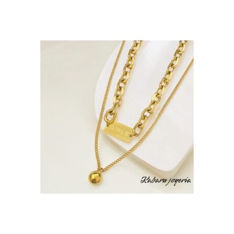 Collar dorado 2 lienzos  acero inoxidable GIRLS