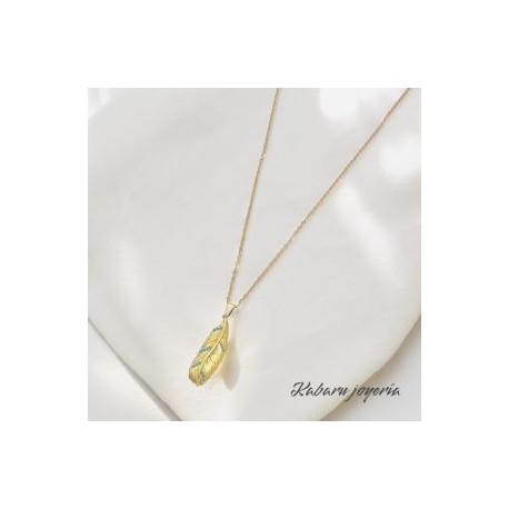 Collar dorado acero inoxidable pluma turquesa
