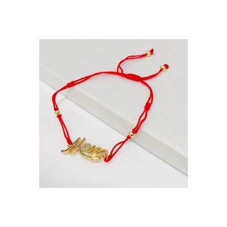 Pulsera roja dije mom Chapa de oro 18k