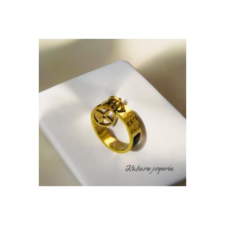 Anillo dorado T6 acero inoxidable trébol