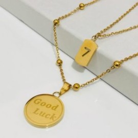 Collar dorado 2 lienzos acero inoxidable placa circular 7