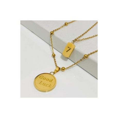 Collar dorado 2 lienzos acero inoxidable placa circular 7