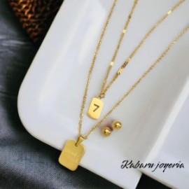 Conjunto dorado 2 lienzos acero inoxidable placa 7