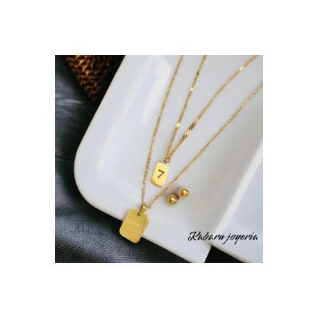 Conjunto dorado 2 lienzos acero inoxidable placa 7