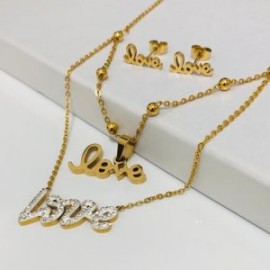 Conjunto dorado acero inoxidable love empastado