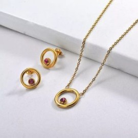 Conjunto acero inoxidable circulo zirconia lila