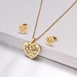 Conjunto dorado acero inoxidable corazón 15 años