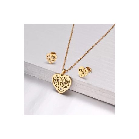 Conjunto dorado acero inoxidable corazón 15 años