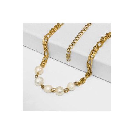 Collar dorado acero inoxidable con perlas