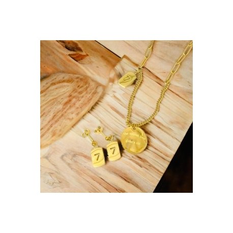 Conjunto dorado acero inoxidable placa love 7