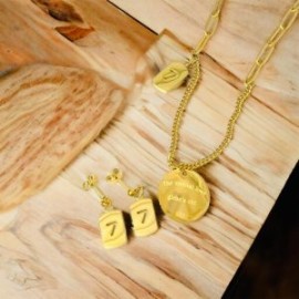 Conjunto dorado acero inoxidable placa love 7