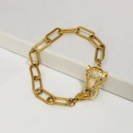 Pulsera dorada acero inoxidable cabeza de tigre