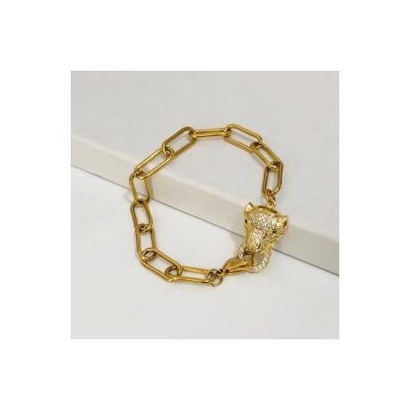 Pulsera dorada acero inoxidable cabeza de tigre