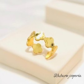Anillo ajustable dorado acero inoxidable trebol