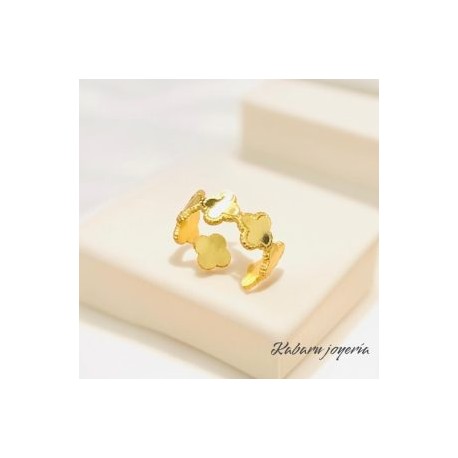Anillo ajustable dorado acero inoxidable trebol