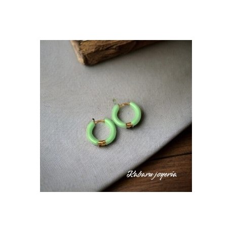 Aretes circulares acero inoxidable verde pistache