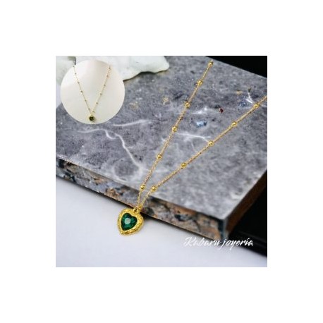 Collar dorado acero inoxidable corazon verde