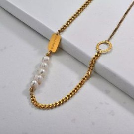 Collar dorado acero inoxidable perlas mama