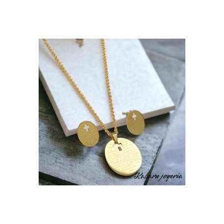 Conjunto dorado acero inoxidable padre nuestro