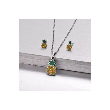 Conjunto acero inoxidable color plata piñas