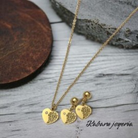 Conjunto mujer acero inoxidable dorado corazones