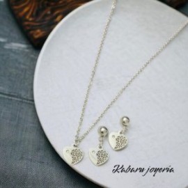 Conjunto mujer acero inoxidable color plata corazones